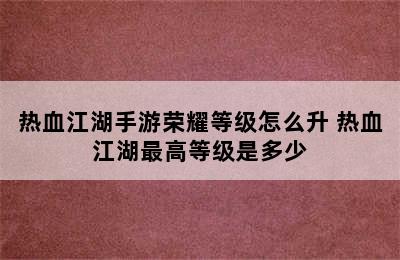 热血江湖手游荣耀等级怎么升 热血江湖最高等级是多少